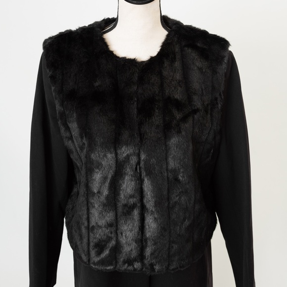 Quiet luxury faux fur 3 in 1 black coat faux fur vest overlay timeless Iman XL - Picture 1 of 16